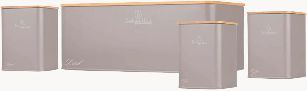 Broodtrommel en opbergpotten set Taupe, 4-delig