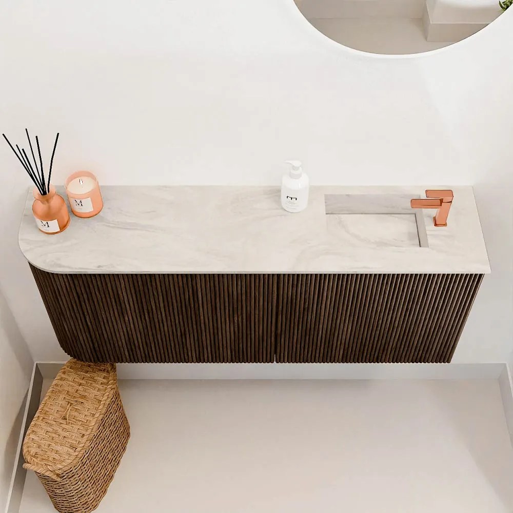 Mondiaz Joya DLux 100cm toiletmeubel ronding links walnut met wastafel faye rechts 1 kraangat ostra