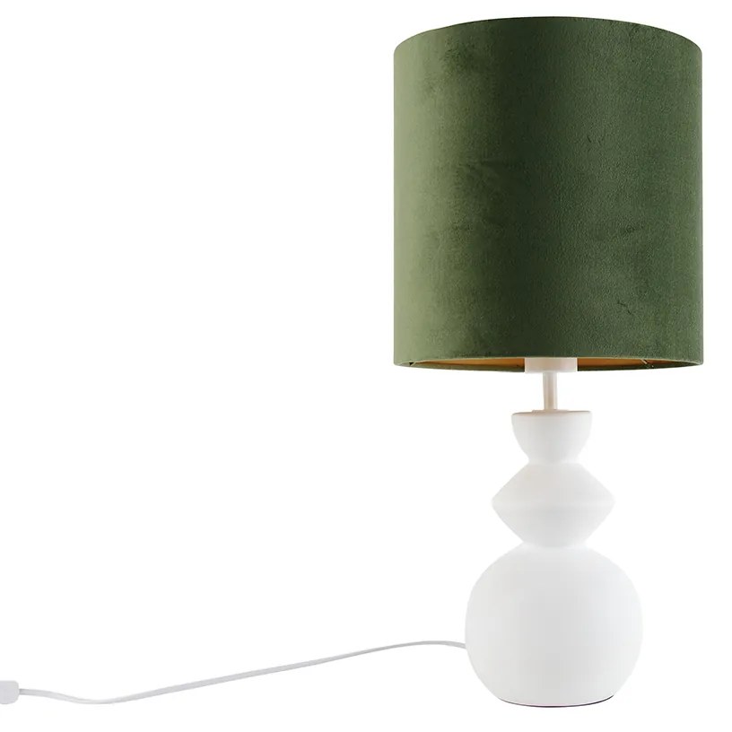 Design tafellamp wit velours kap groen met goud 25 cm - Alisia Design E27 rond Binnenverlichting Lamp