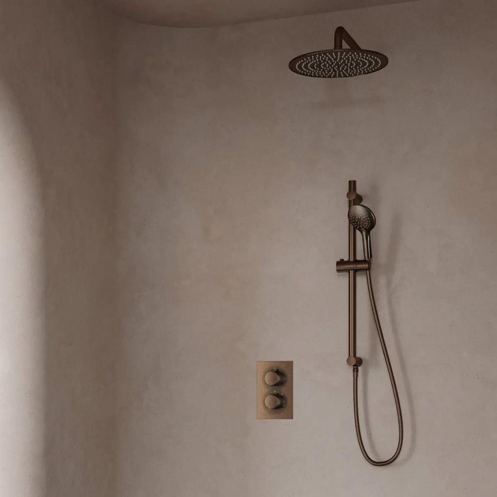 Saniclear Antique inbouwregendouche met 20cm hoofddouche, wandarm, 2 standen handdouche en glijstang verouderd messing