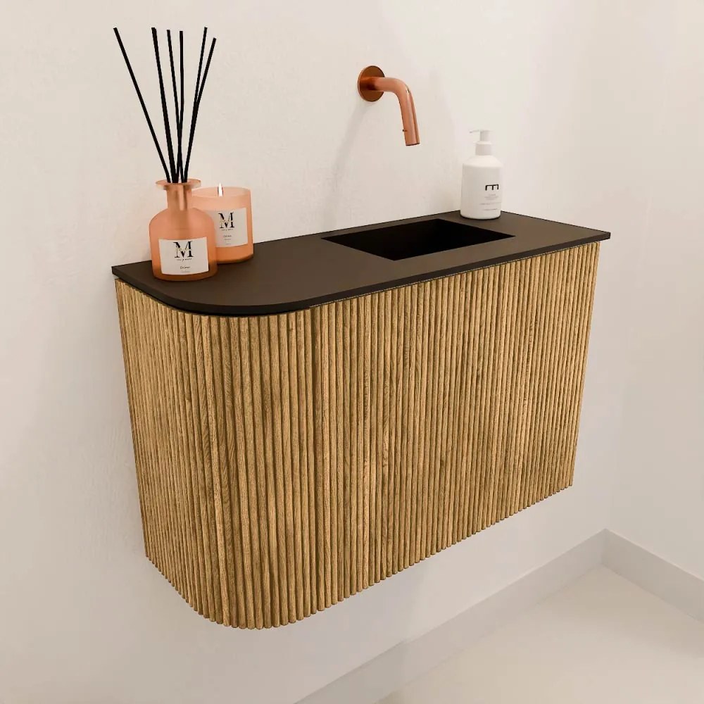 Mondiaz Joya 60cm toiletmeubel ronding links oak met wastafel faye rechts zonder kraangat urban