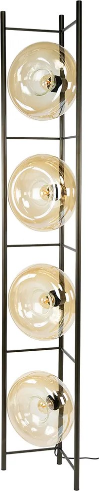 Bronze Vloerlamp Met Rond Beige Glas
