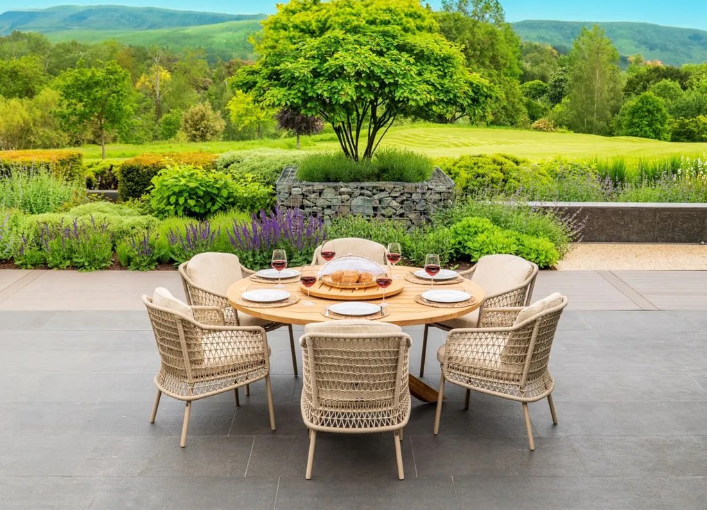 4 Seasons Outdoor Puccini tuinset met Prado tafel Ø 160 cm en Lazy Susan  Tuinset    beige weerbestendig