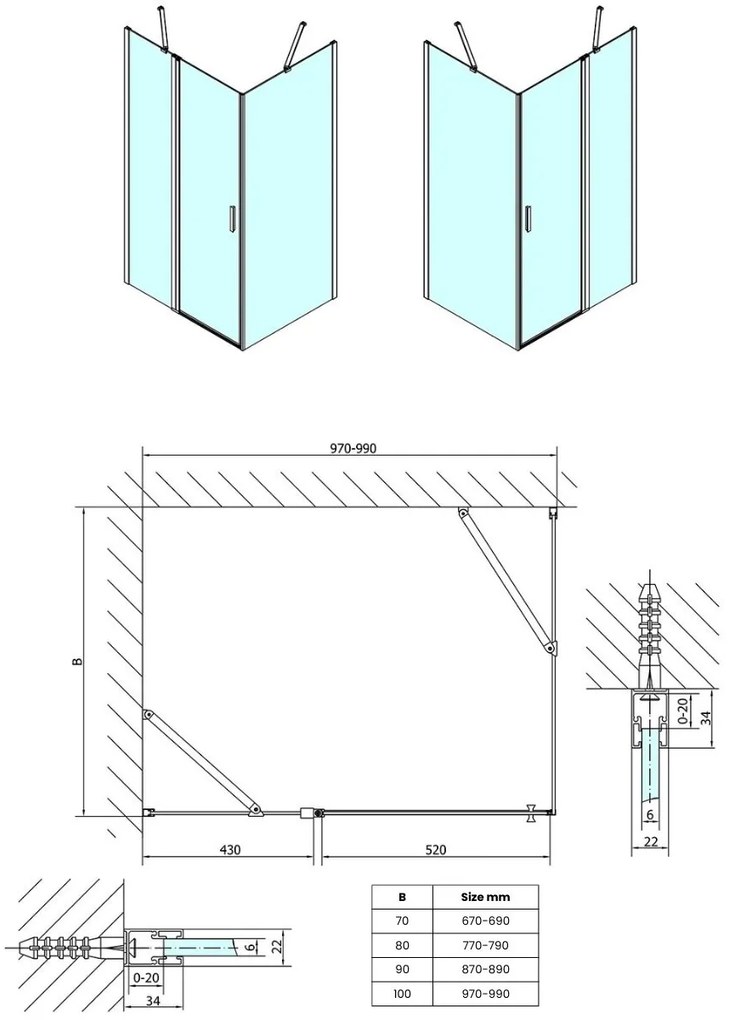 Polysan Zoom Line Black zwarte douchecabine 100x90cm anti-kalk