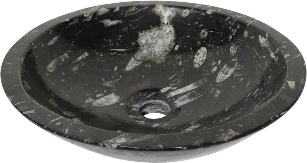 Zwart marmeren waskom | Eeuwenoud Orthoceras Fossiel | 40 x 40 x 11 cm