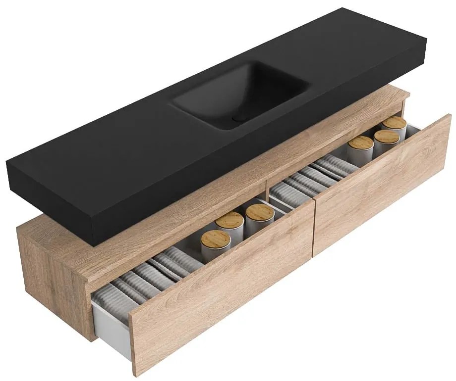 Zaro Alan badmeubel 180cm washed oak 2 lades met vrijhangende wastafel cloud midden zonder kraangat urban
