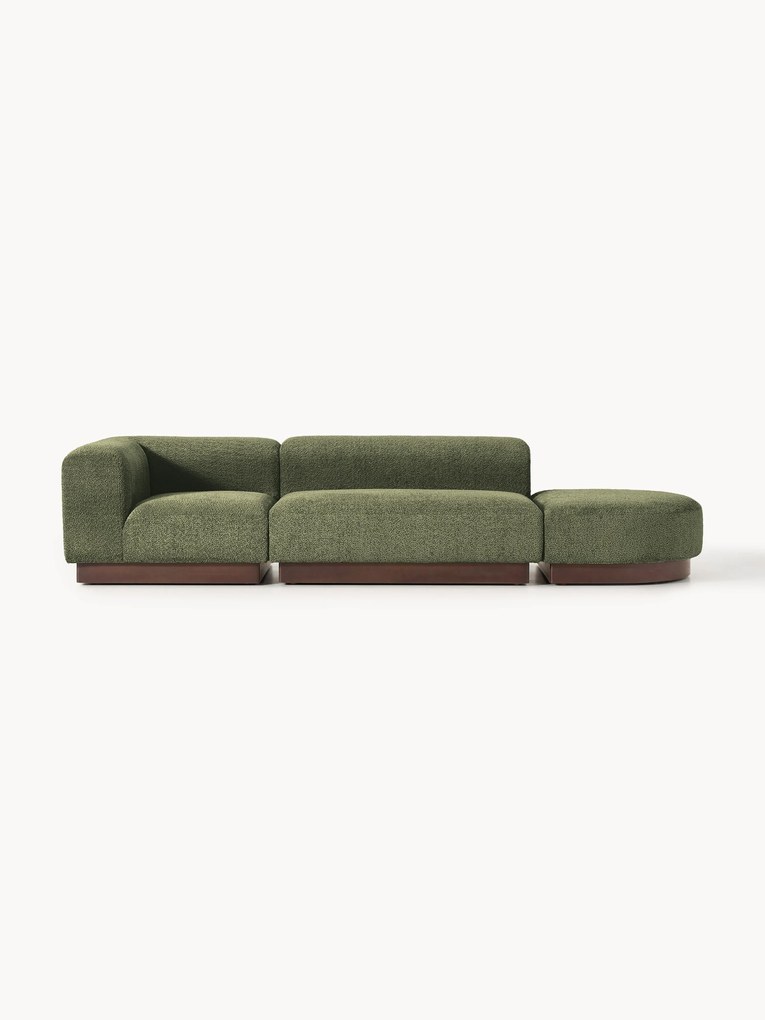 Modulaire chaise longue Natalie uit teddy-bouclé met poef (links/rechts)