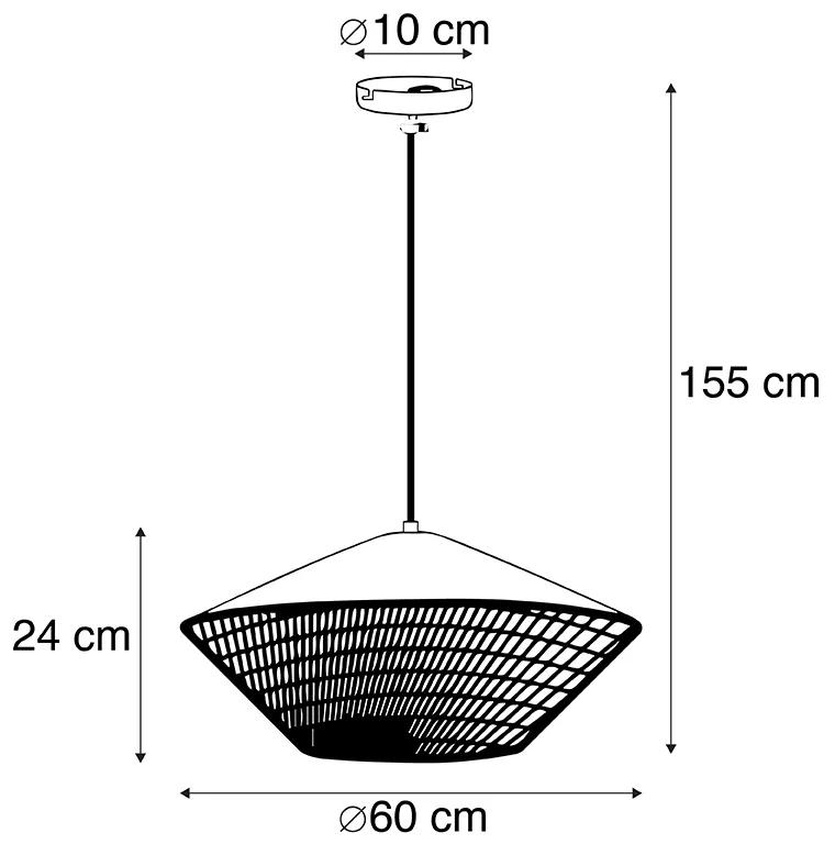 Stoffen Eettafel / Eetkamer Landelijke hanglamp gele velours met riet 60 cm - Frills Can Landelijk / Rustiek,Oosters E27 rond Binnenverlichting Lamp
