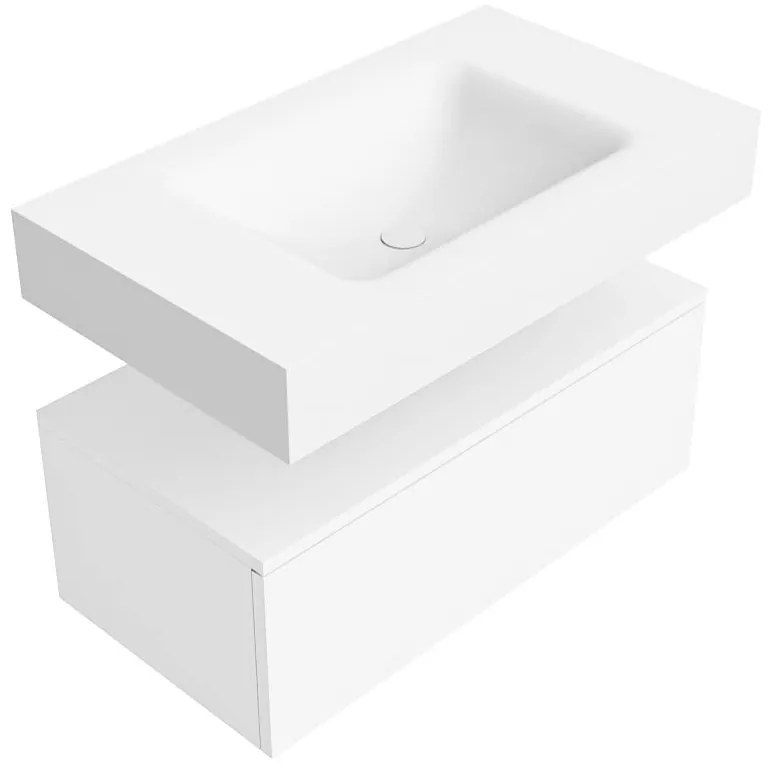 Zaro Alan badmeubel 80cm talc 1 lade met vrijhangende wastafel cloud midden 1 kraangat talc
