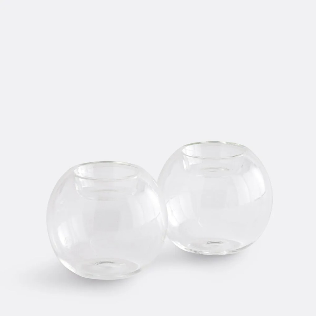 Set van 2 kandelaars van transparant glas, hoogte 7,5 cm, OVIA