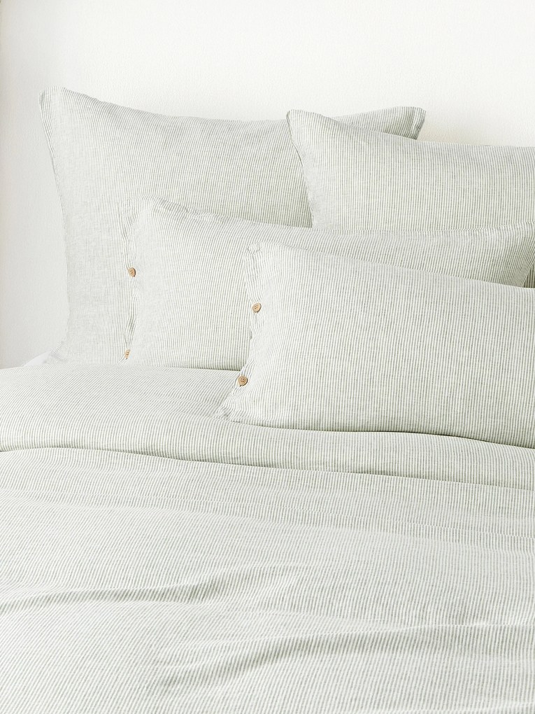 Gewassen linnen dekbedovertrek Rinna met fijne strepen