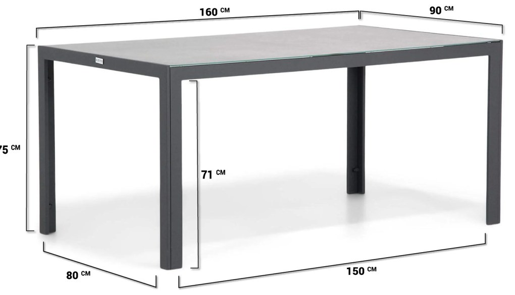 Tuinset 4 personen 160 cm Aluminium Grijs Santika Furniture Santika