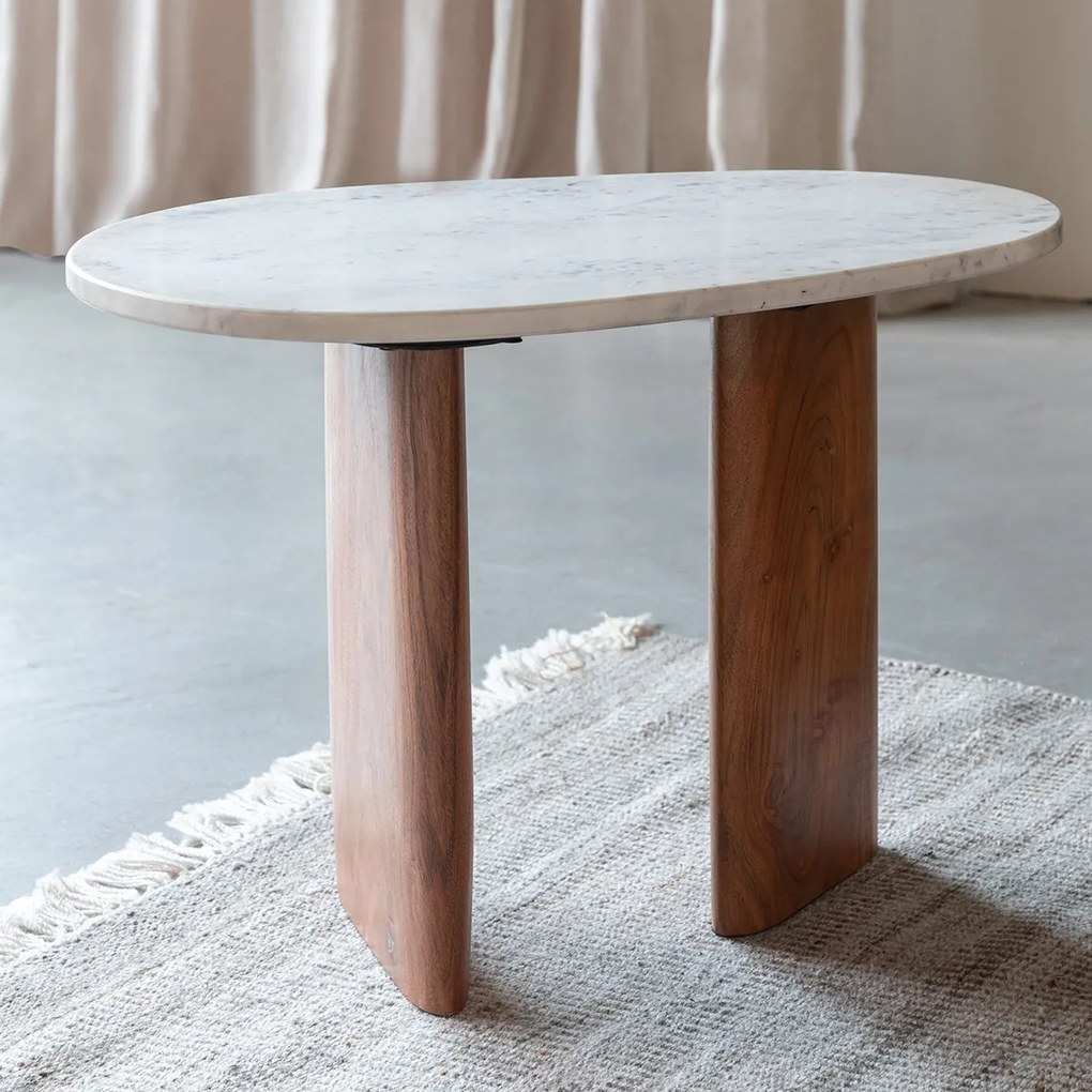 Marmeren Bijzettafel Organische Vorm - 56 X 37cm.