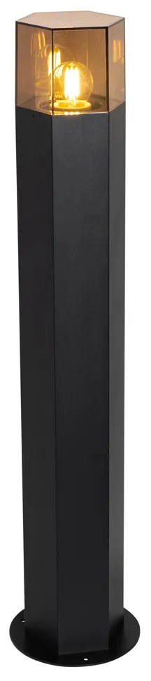 Staande buitenlamp zwart met smoke kap zeshoek 70 cm - Denmark