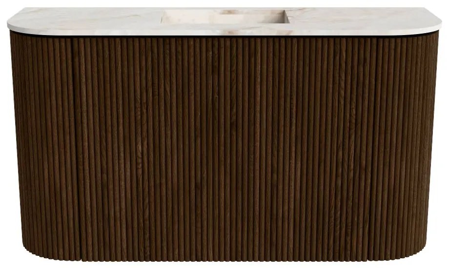 Mondiaz Joya DLux 75cm toiletmeubel ronding links/rechts walnut met wastafel faye midden zonder kraangat frappe
