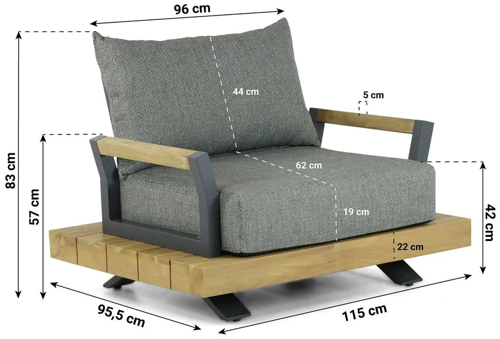 Tuinstoel Aluminium/teak Taupe-naturel-bruin Santika Supreme