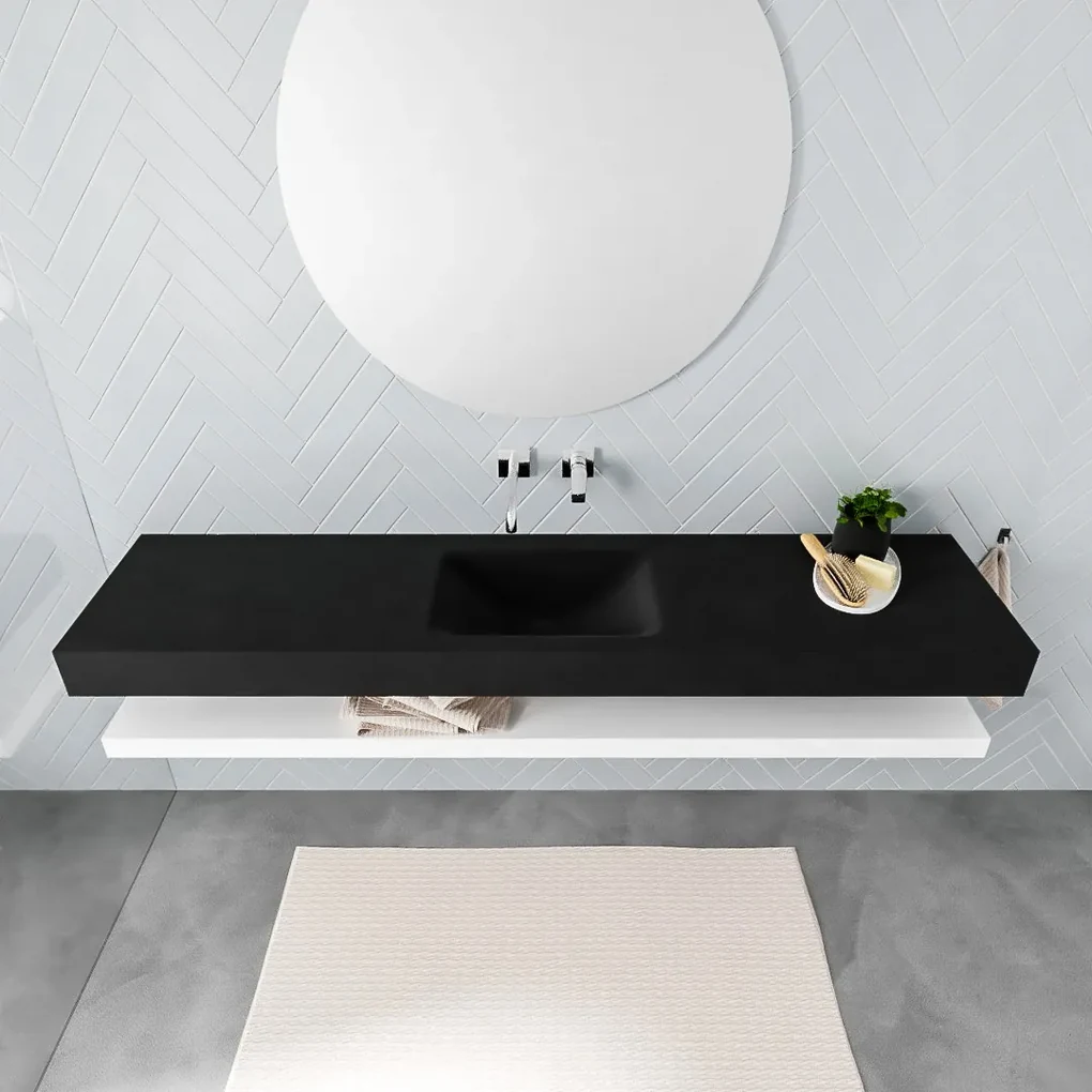 Zaro ALAN vrijhangende wastafel 200cm met wasbak Enkel midden en solid suface planchet in kleur Wit mat 0 lade(s)