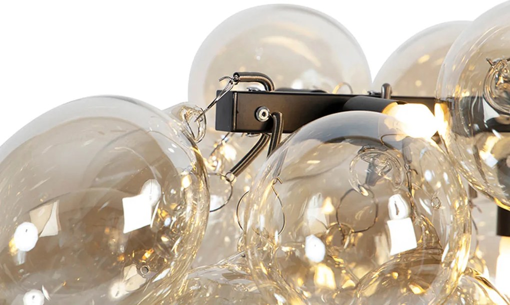 Smart hanglamp zwart met amber glas incl. 8 Wifi G9 - Uvas