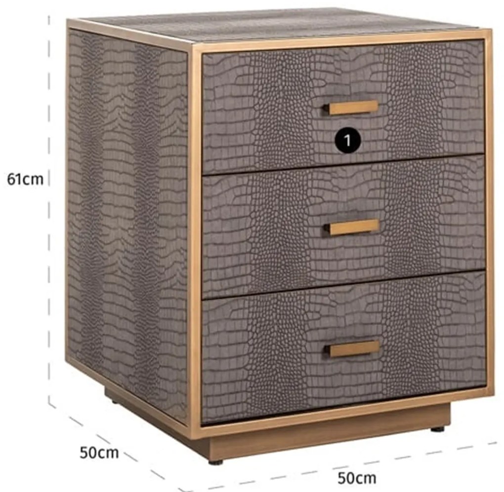 Richmond Interiors Classio Nachtkastje Slangenleer Met Goud - 50x50x61cm.