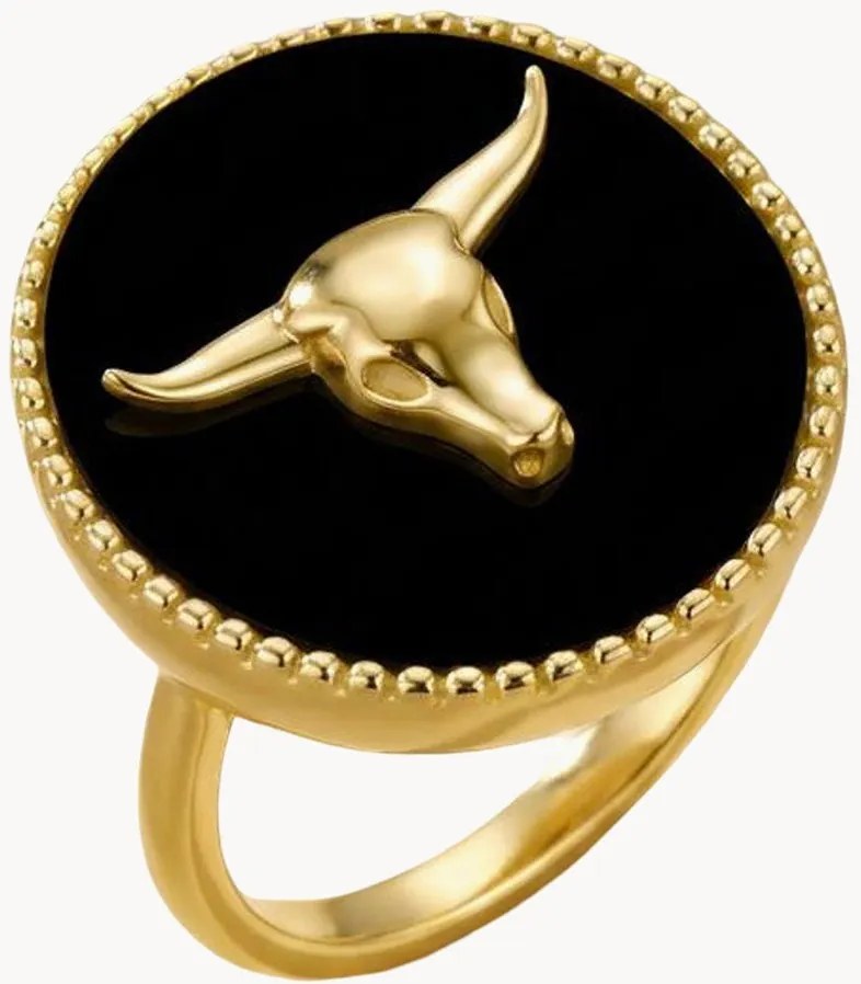 Vergulde ring Neo met zwarte onyx
