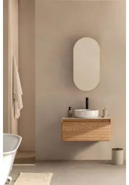 Tedrik Badkamermeubelset In Essenhout Ash Brown & Rond Cement Wit Ø40 Cm Zavion & Ovaal Met Opbergruimte 45x90 Cm Abner & Zonder Kraan - Sklum