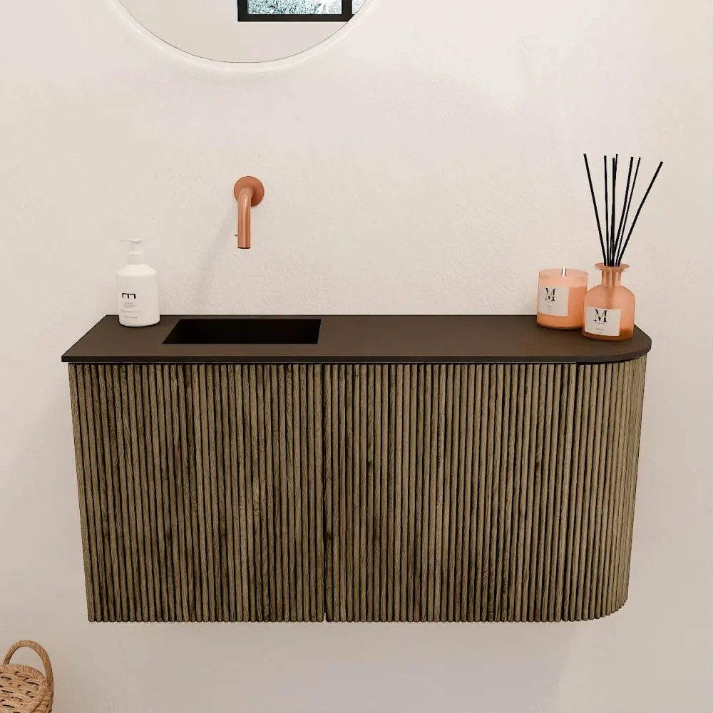 Mondiaz Joya 80cm toiletmeubel ronding rechts dusk met wastafel faye links zonder kraangat urban