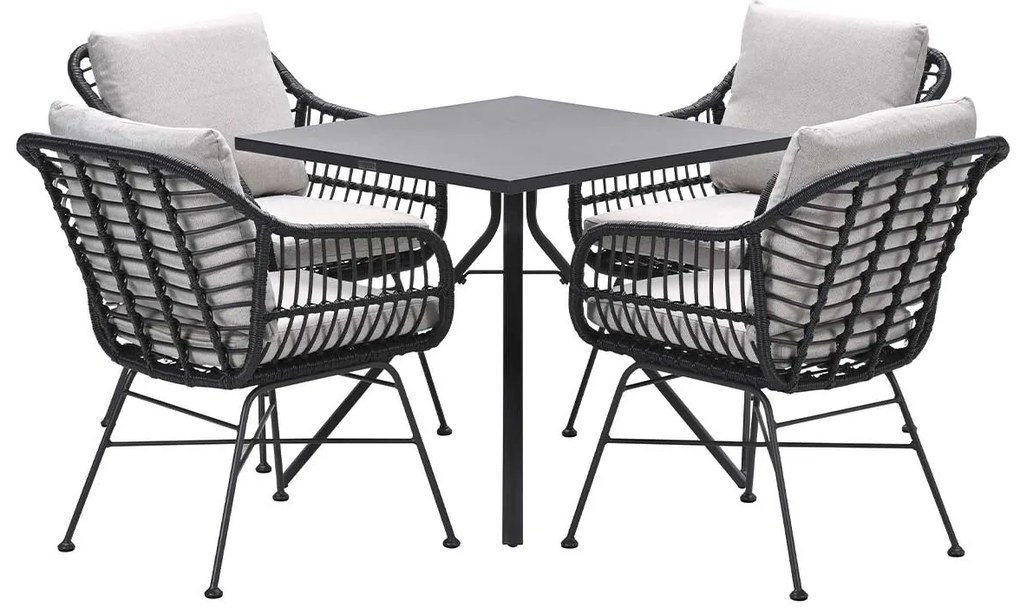 Garden Impressions Lucas tuinset zwart 5-delig - Rimini tuintafel 80x80 cm