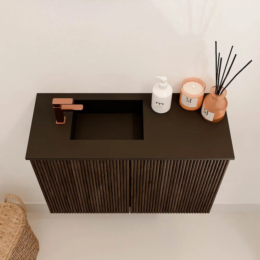 Mondiaz Joya 60cm toiletmeubel walnut met wastafel faye links 1 kraangat urban