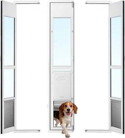VEVOR hondenluik voor glazen schuifdeur, in hoogte verstelbaar van 1927 tot 2049 mm, frame van aluminiumlegering met klep, afsluitbaar, voor grote honden, 180° draaibaar hondenluik, L