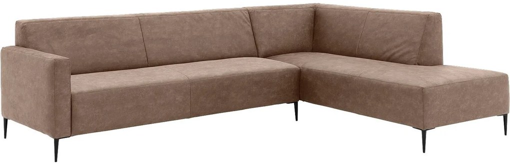 Goossens  Key West bruin, micro leer, 3-zits, modern design met ligelement rechts