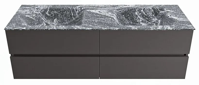 Mondiaz Vica DLux badmeubel 150cm dark grey 4 lades met wastafel lava dubbel 2 kraangaten