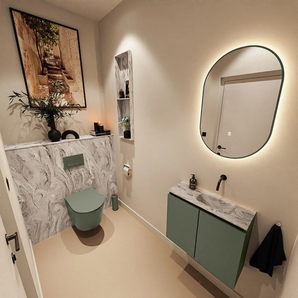 Mondiaz Ture DLux toiletmeubel 60cm army met wastafel glace rechts zonder kraangat