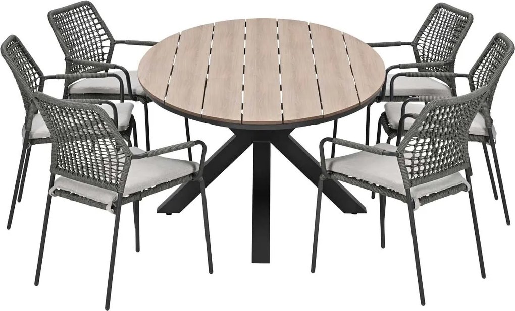 Garden Impressions Natas tuinset grijs 7-delig - Tulli tuintafel ovaal 220x115 cm