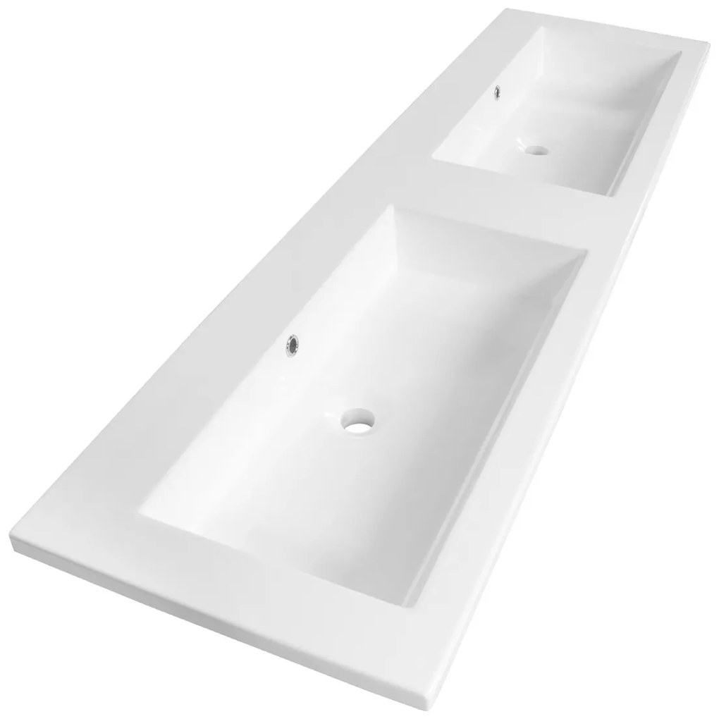 Brauer Solar Slim dubbele wastafel mineraalmarmer 160cm zonder kraangaten wit glans
