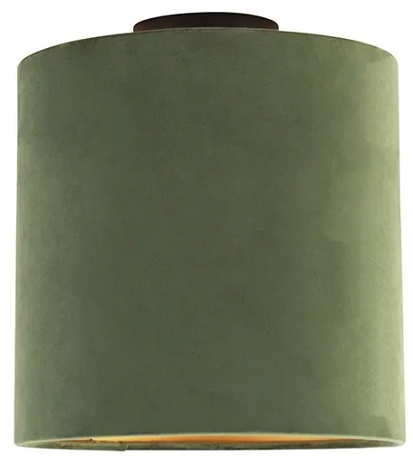 Plafondlamp met velours kap groen met goud 25 cm - Combi zwart