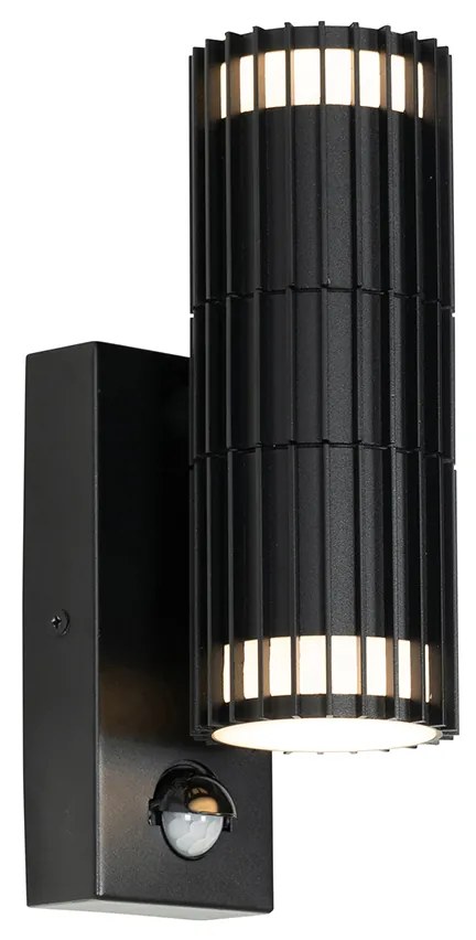 Buiten wandlamp met bewegingsmelder zwart met bewegingssensor 2-lichts - Boris Design GU10 IP44 Buitenverlichting rond