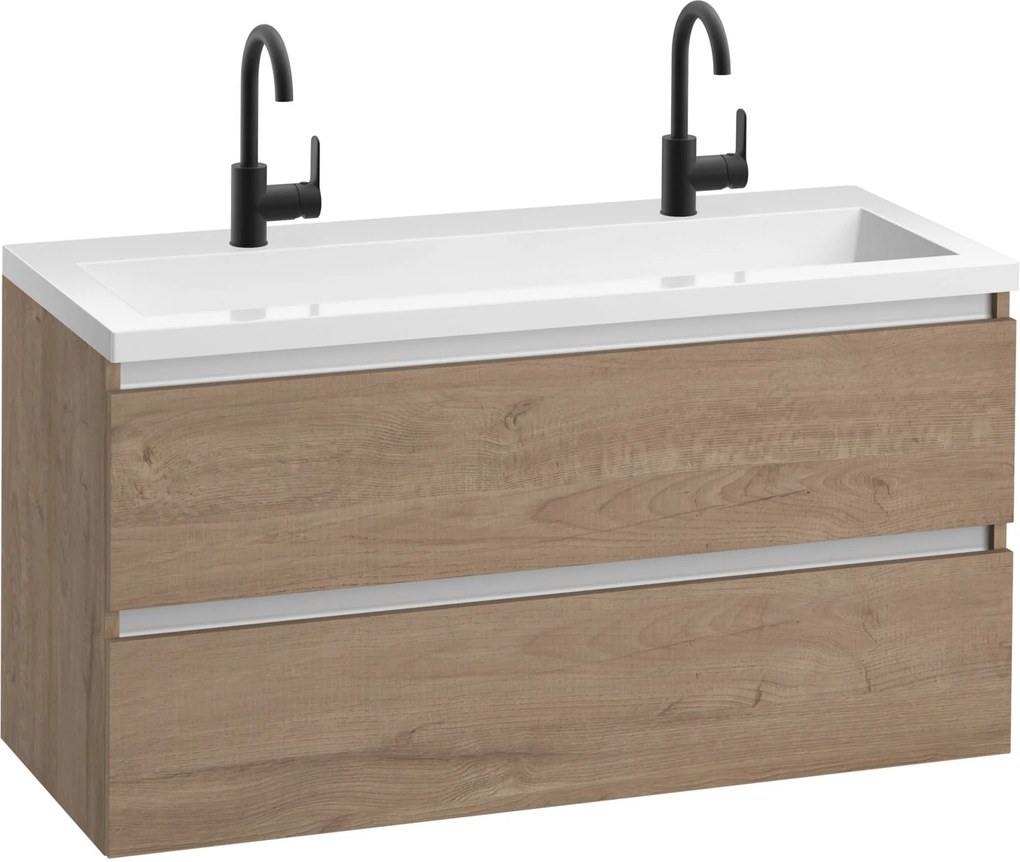 Saqu Gaia voorgemonteerd ondiep badmeubel met aluminium greeplijst incl. wastafel 120,5x40cm toffee