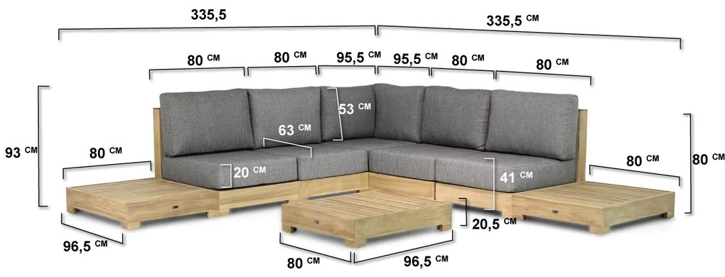 Loungeset 5 personen Teak Old teak greywash Santika Furniture Santika