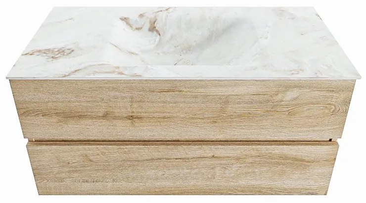 Mondiaz Vica DLux badmeubel 100cm washed oak 2 lades met wastafel frappe midden 1 kraangat