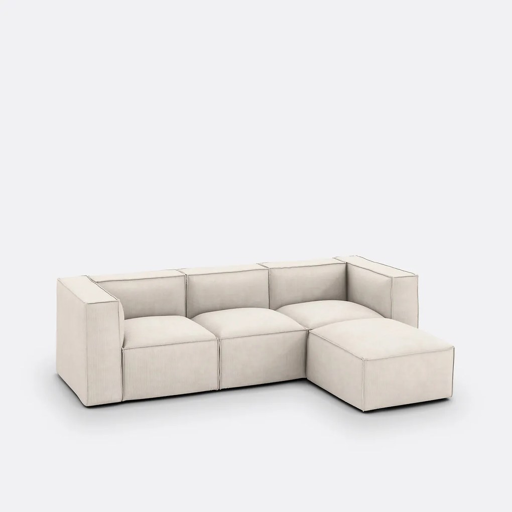 Modulaire bank, 3-zit en 1 poef, ribfluweel Seven
