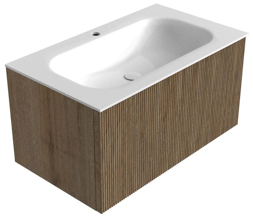 Mondiaz Kurve 80cm badmeubel dusk met 1 lade en wastafel big small midden 1 kraangat