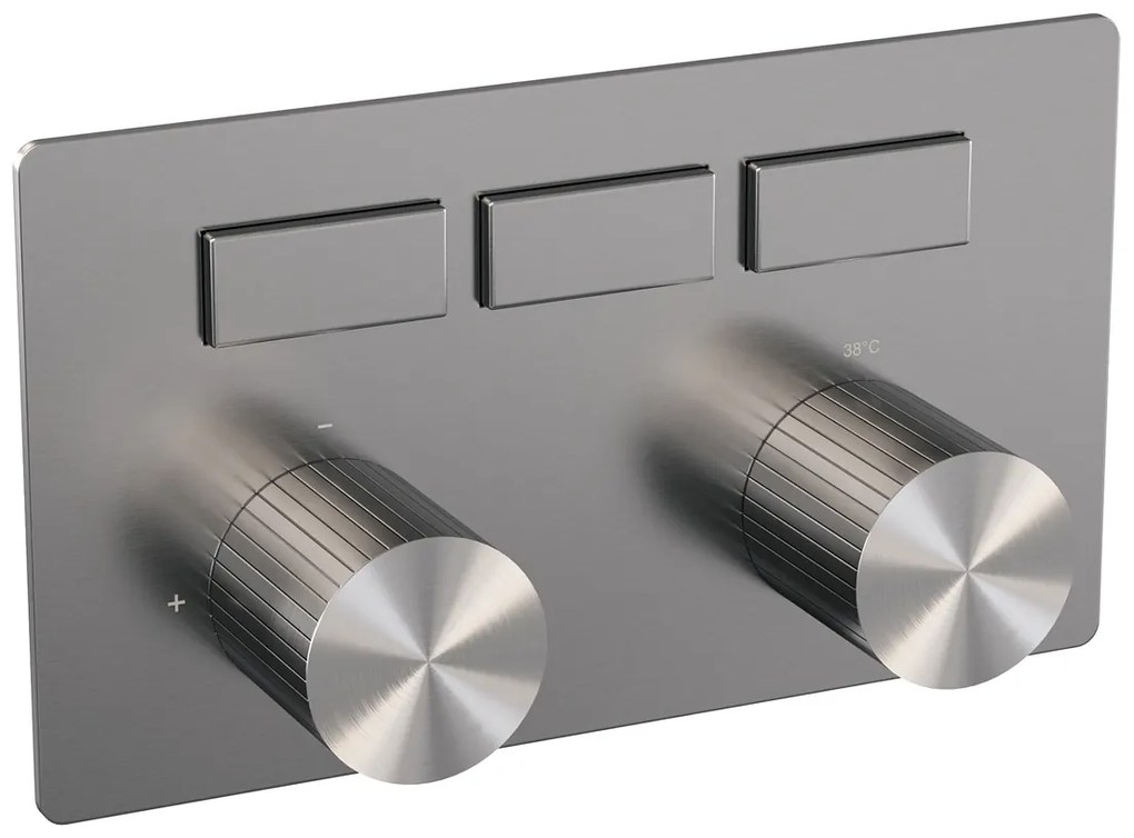 Brauer Stripe 3-weg inbouwthermostaat met drukknoppen RVS geborsteld PVD