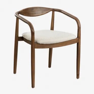 Eetkamerstoel In Acaciahout En Bouclé Stof Mallory Acacia Bruin - Sklum