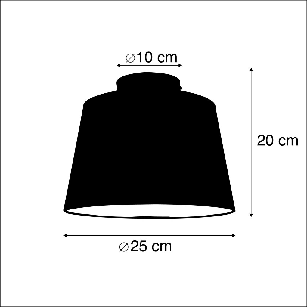 Stoffen Plafondlamp met katoenen kap zwart met goud 25 cm - Combi zwart Klassiek / Antiek E27 rond Binnenverlichting Lamp
