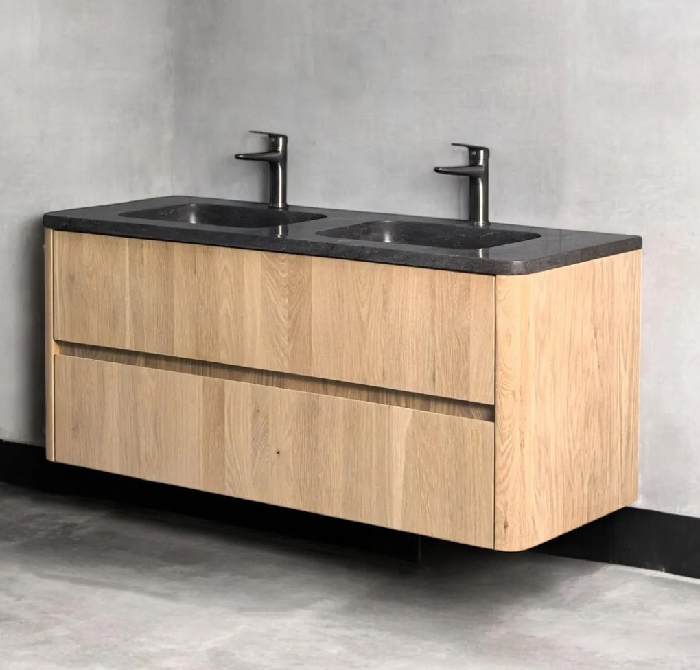 B-Stone Branson badkamermeubel eiken met natuurstenen dubbele wastafel 120cm