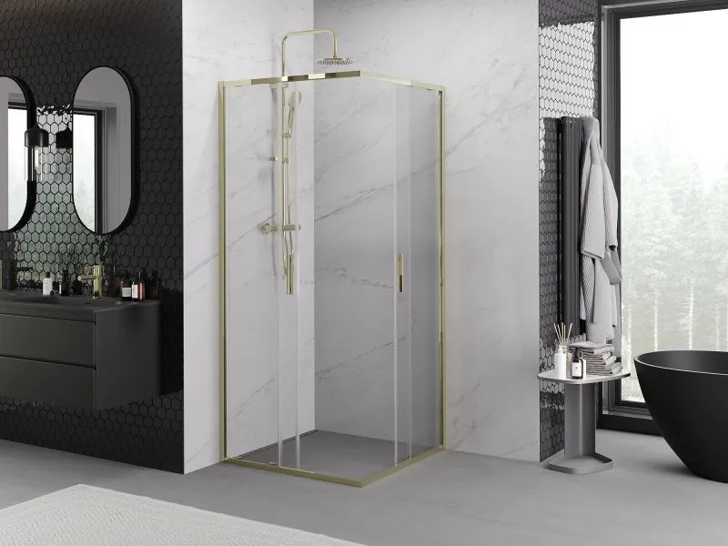 Mexen Exo-S Duo vierkante, verschuifbare douchecabine 100 x 100 cm, transparant, goud - 8111-100-100-50-00