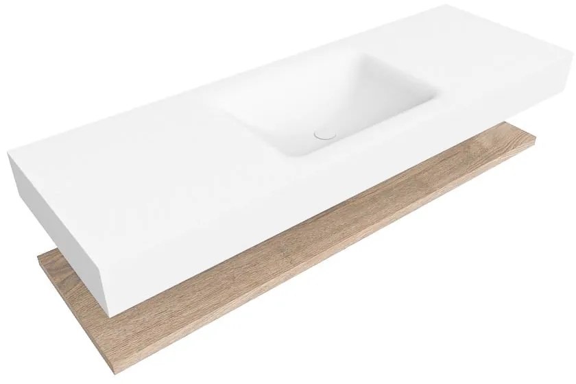 Zaro Alan badmeubel 140cm met planchet washed oak en vrijhangende wastafel cloud midden zonder kraangat talc