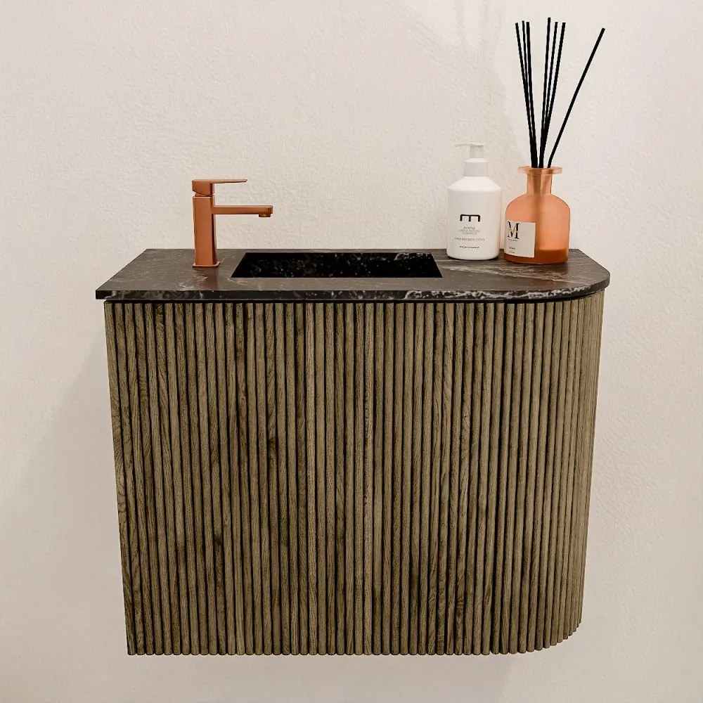 Mondiaz Joya DLux 50cm toiletmeubel ronding rechts dusk met wastafel faye links 1 kraangat lava