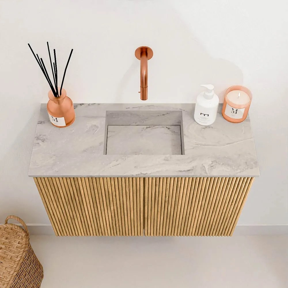Mondiaz Joya DLux 60cm toiletmeubel oak met wastafel faye midden zonder kraangat glace