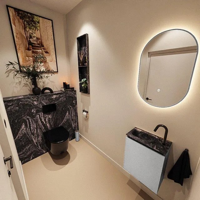 MONDIAZ TURE-DLUX 40cm toiletmeubel Plata. EDEN wastafel Lava positie links. Met 1 kraangat. TUREDX40PLAL1LAV